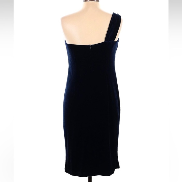 Vintage David Meister Navy Blue Velvet Bow One Shoulder Dress Size 10 Medium M - Picture 3 of 7